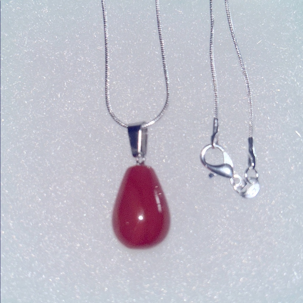 Boho Carnelian Agate Sterling Silver 16” Necklace